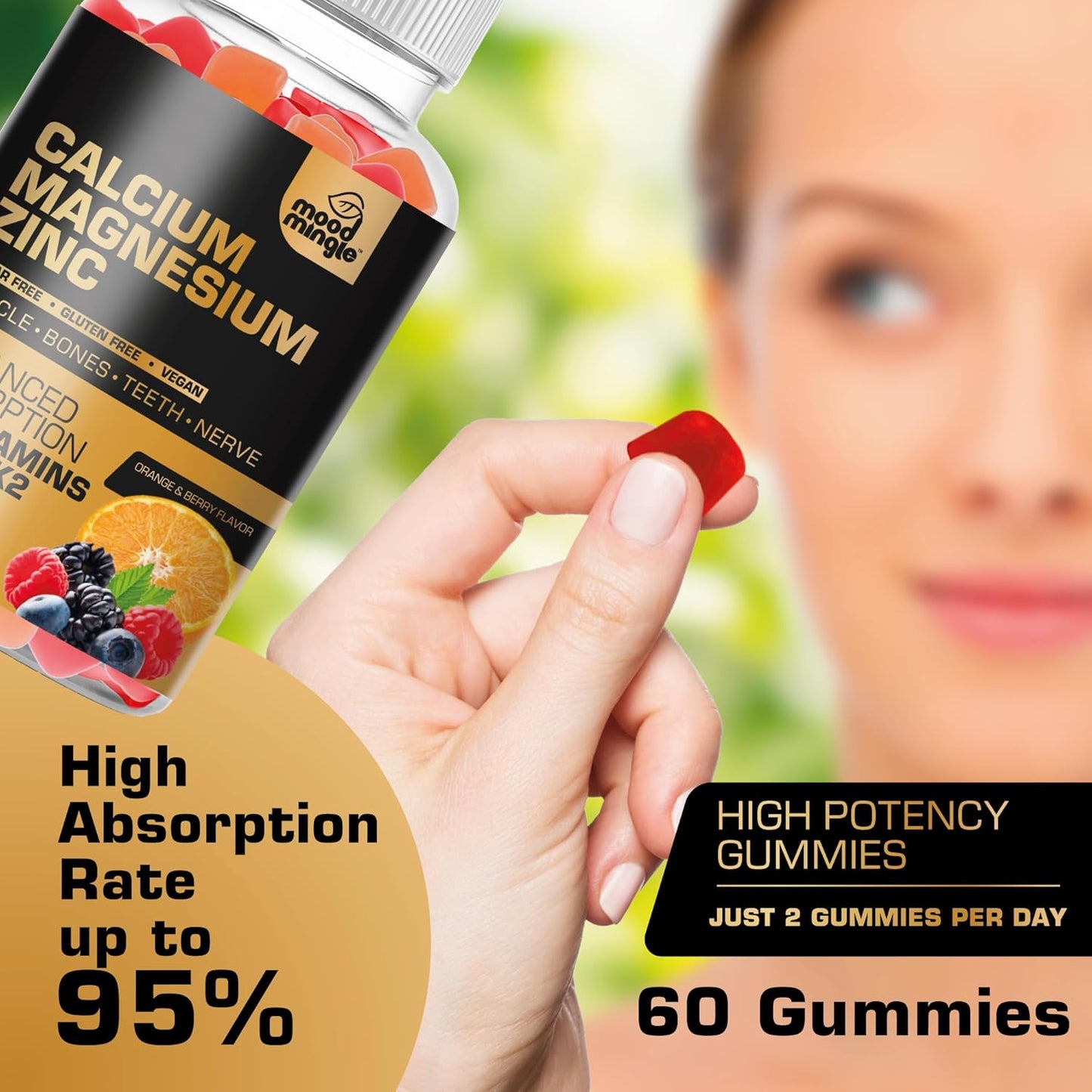 MoodMingle Calcium Magnesium Zinc Supplement Gummies